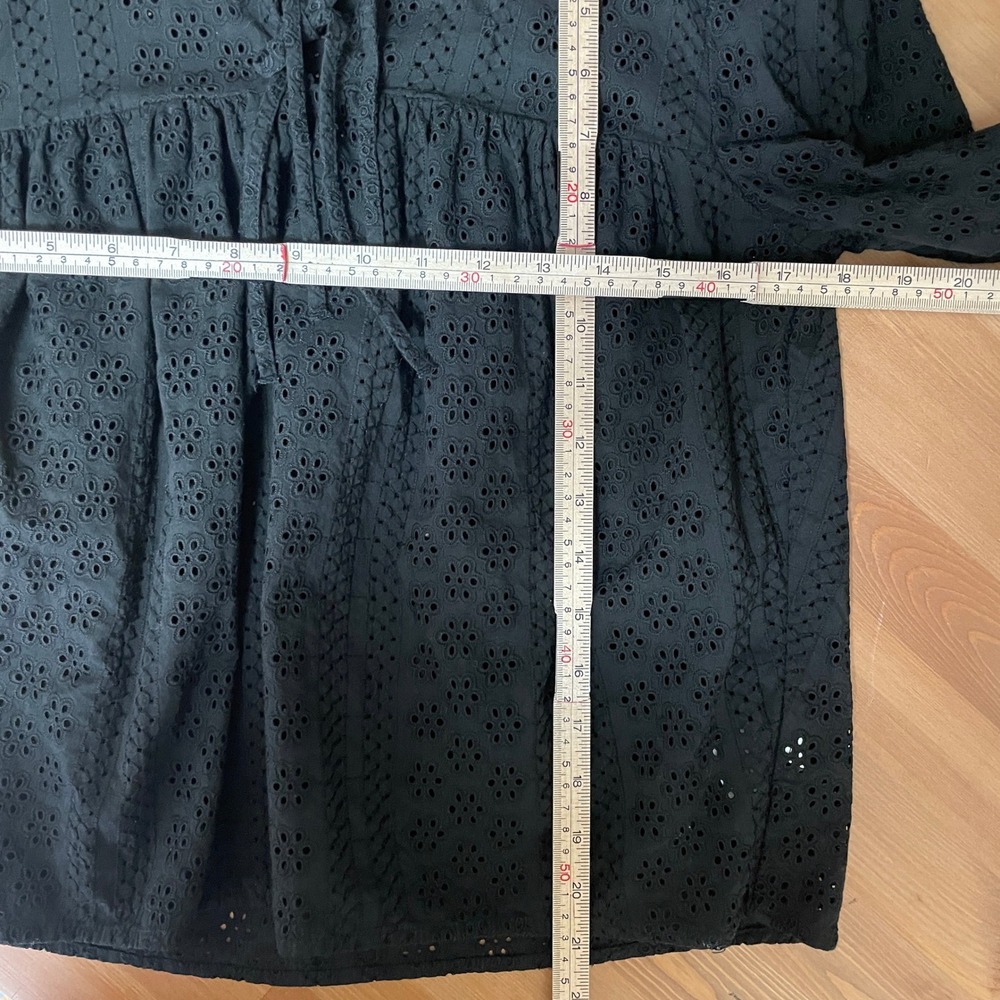 Madewell Black Cotton Victorian Goth Eyelet Tie Neck‎ Long Sleeve Blouse Top S - Picture 6 of 8